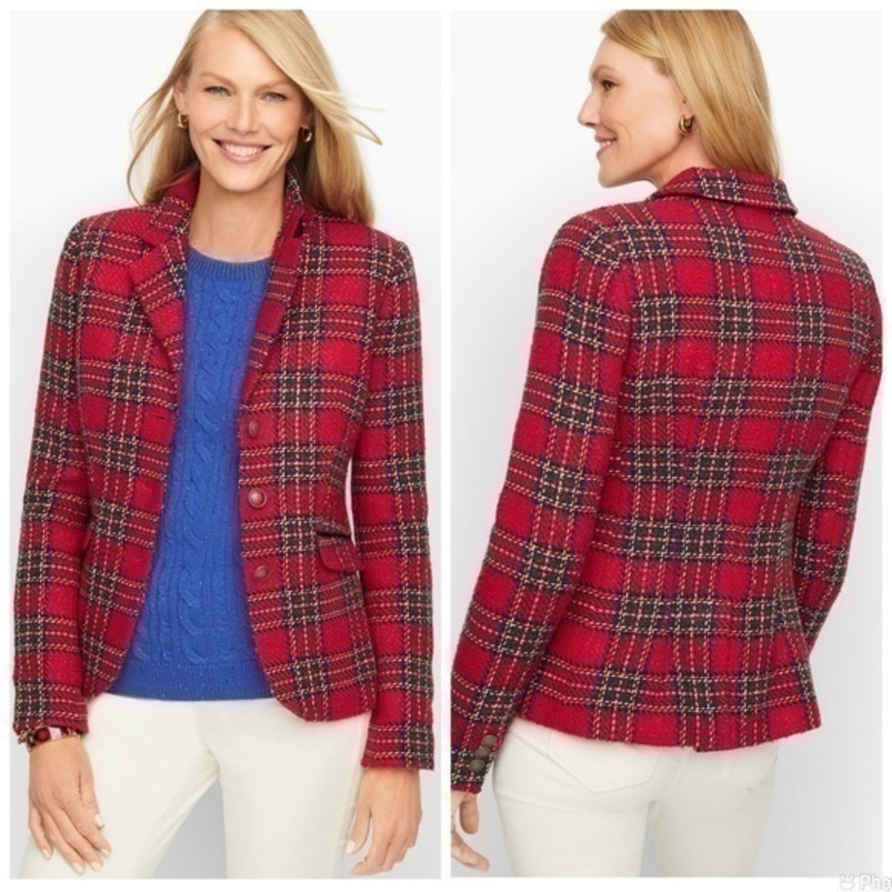 Talbots Holiday Plaid Blazer Red Women’s Plus Size 16W